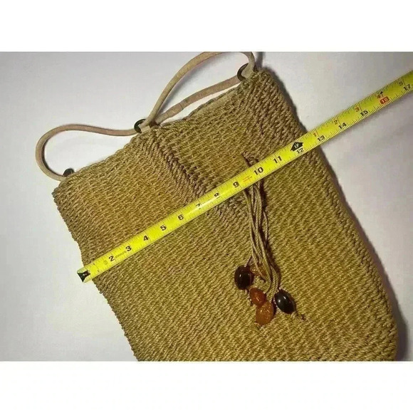 Oscar De La Renta Raffia Bucket Bag Wicker Suede Woven Purse Natural Beach Purse - Picture 9 of 16